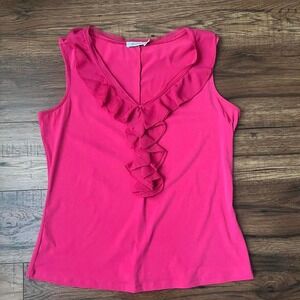 Y2K Pink Ruffle Tank Preppy‎ Sleeveless Blouse Women Medium Coquette 2000s Boho